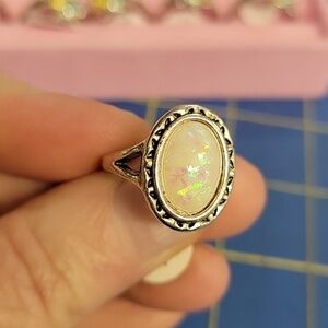 Opal Iridescent Silver Tone Ring Brand New